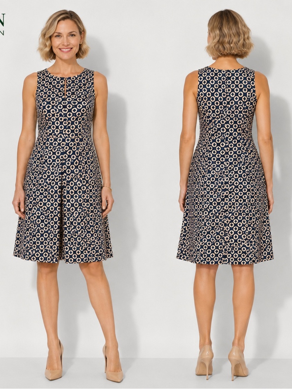 Lauren Ralph Lauren Navy & Gold Brocade Sheath Dress - Picture 9 of 9